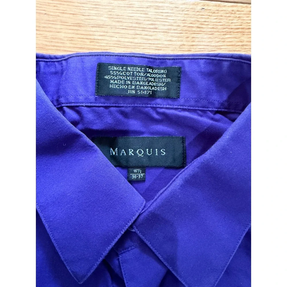 Marquis Mens Purple Long Sleeve Dress Shirt 16.5 36-37 Cotton Blend Button Down